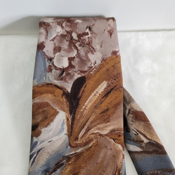 Adams Row Swirls Floral Flower Teal Blue Tan Brown Burgundy Necktie - Picture 4 of 11
